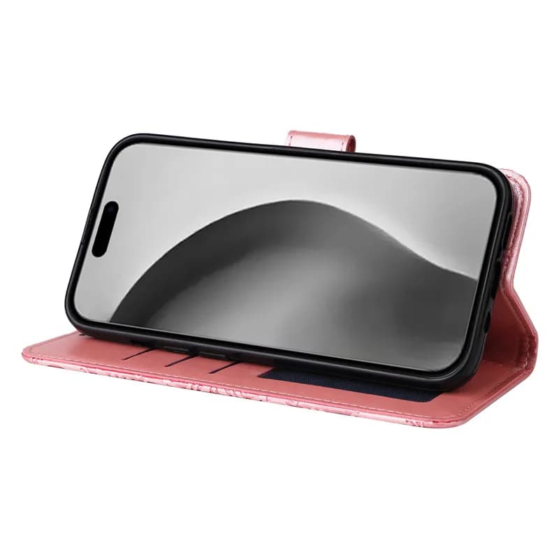 Capa para celular rosa em couro com suporte para visualização horizontal Motorola Moto G06