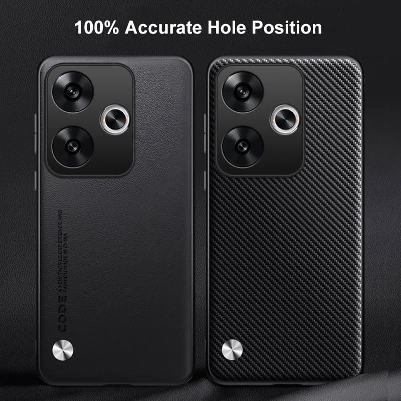 Capas para Xiaomi Poco F6 5G em couro PU preto e textura fibra de carbono com recortes precisos para câmeras