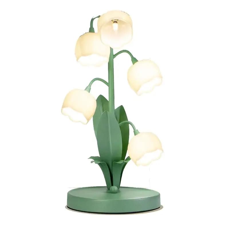 Luminária de mesa vintage com flores de lírio do vale, 5 lâmpadas, 3 modos de cor, verde