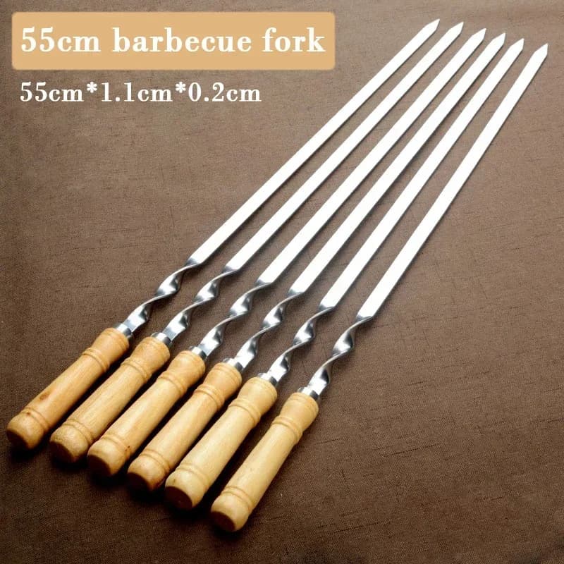 Cinco espetos para churrasco ao ar livre em aço inoxidável com punho longo, 55cm