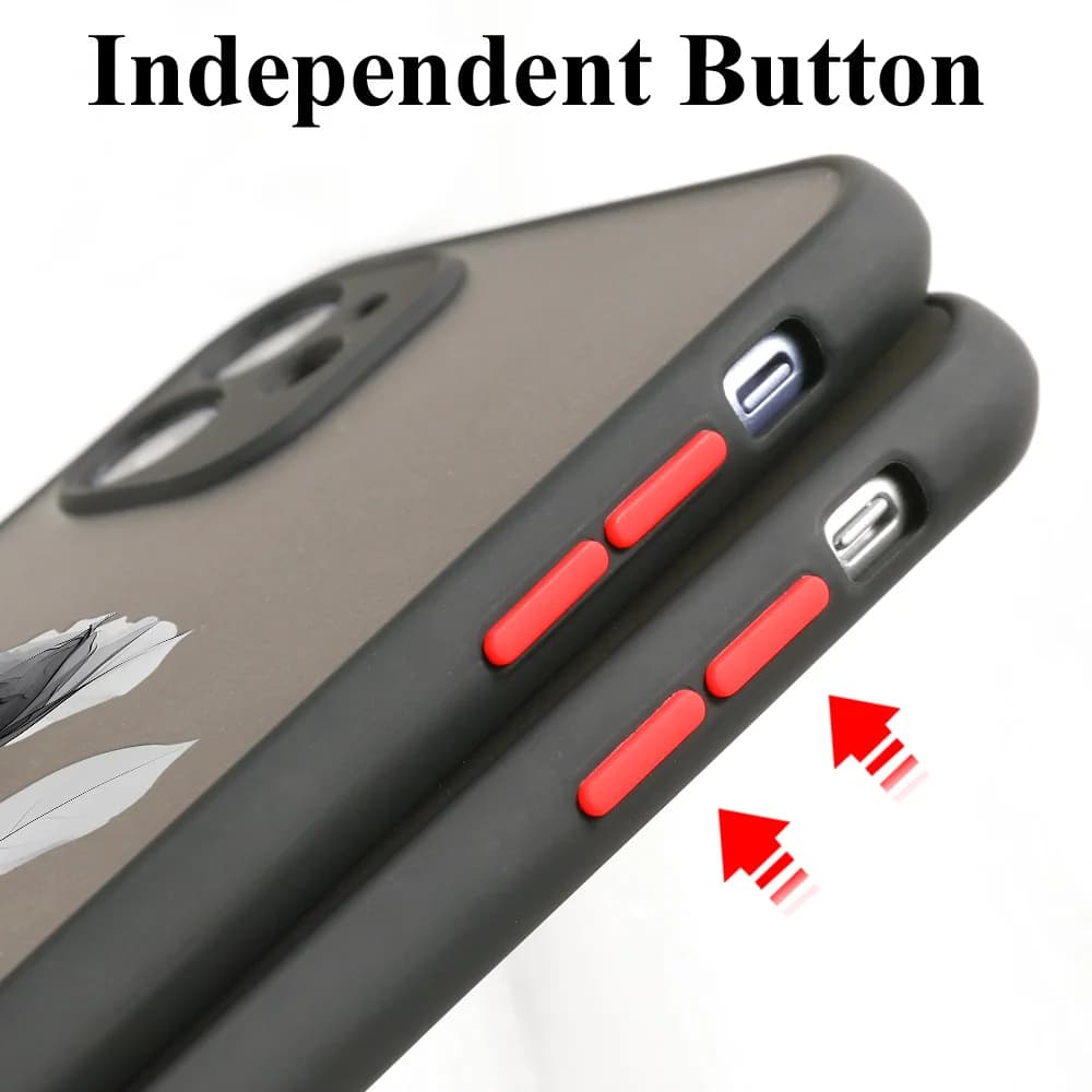 Detalhe da capa para Xiaomi Redmi Note e K60 com botões independentes vermelhos e bordas pretas