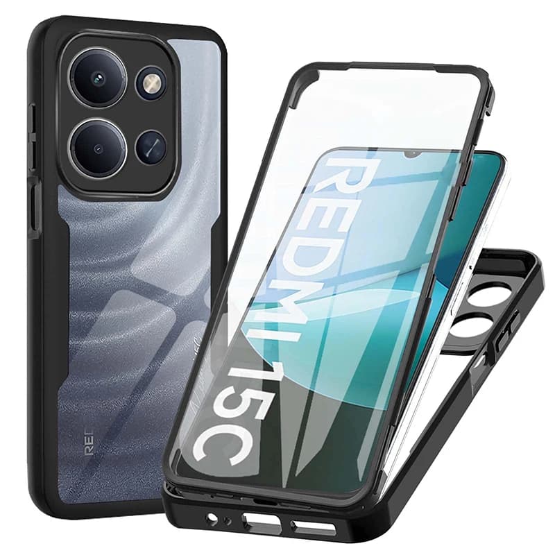Capa de telefone transparente resistente Xiaomi Redmi 15C com reflexo da câmera e logotipo