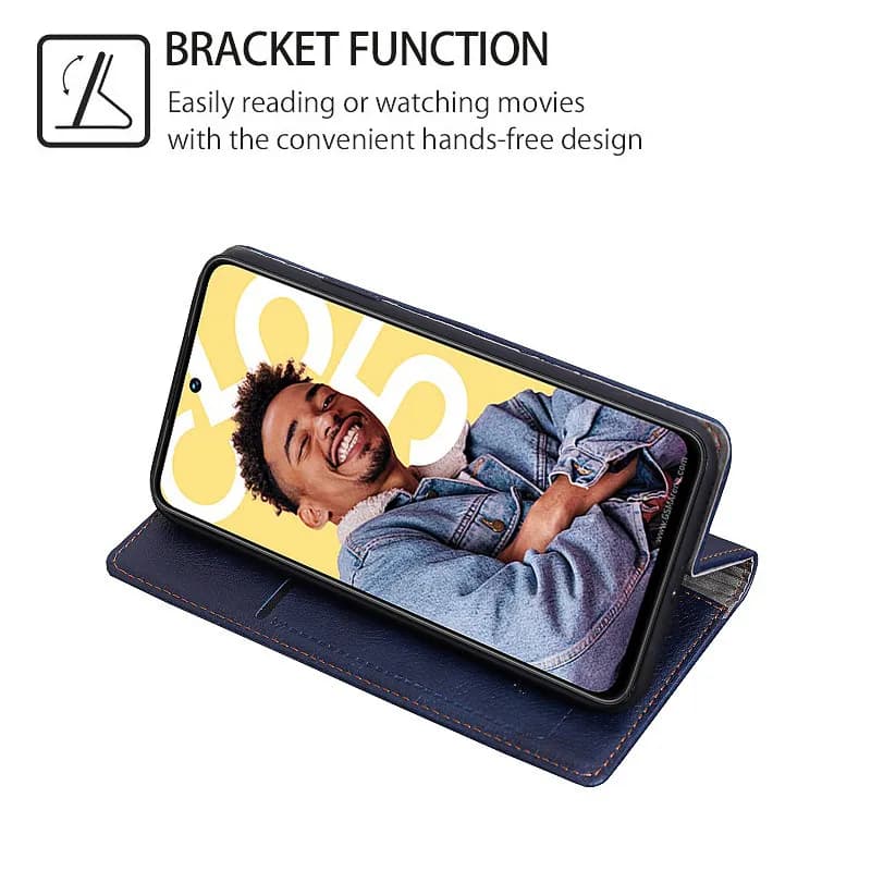 Capa de celular Samsung Galaxy azul com suporte embutido para visualização mãos livres