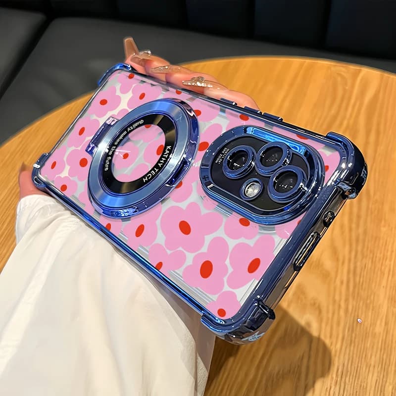 Capa de telefone transparente com estampa floral rosa e preta para Motorola