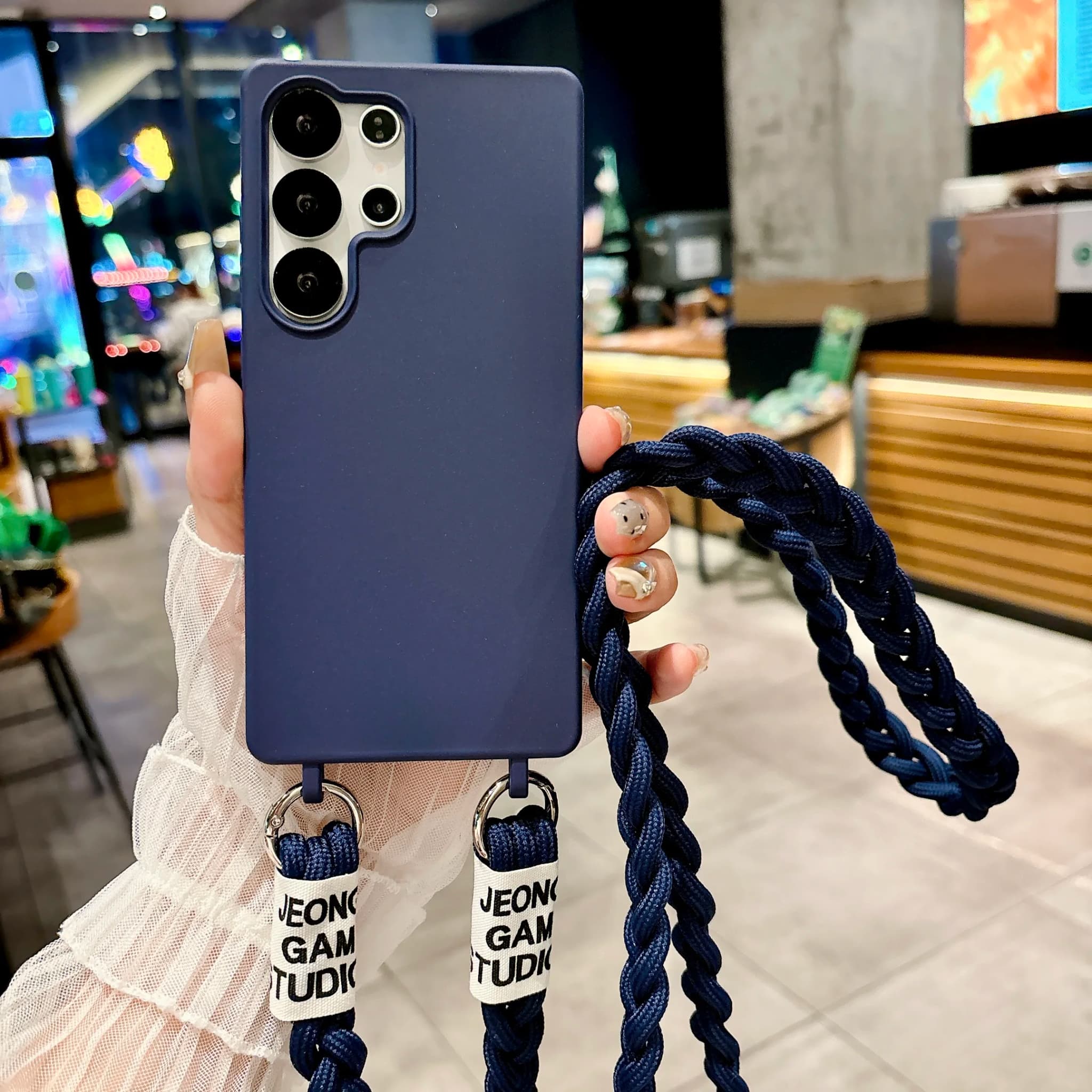 Capa de telefone Samsung Galaxy A17 A16 A15 A14 A13 A12 A07 A06 A05 A05S 4G 5G à prova de choque com cordão azul