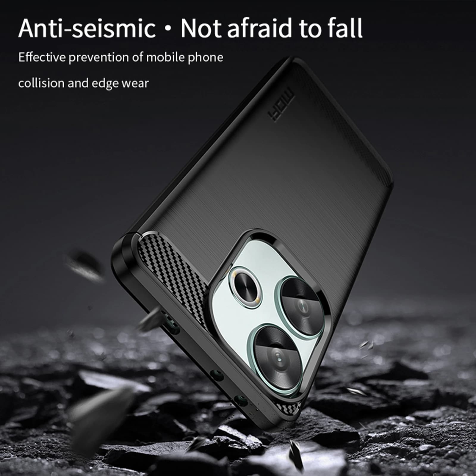 Capa MOFI JK TPU preta anti-impacto para Xiaomi Poco F6 5G, proteção contra quedas e desgaste nas bordas