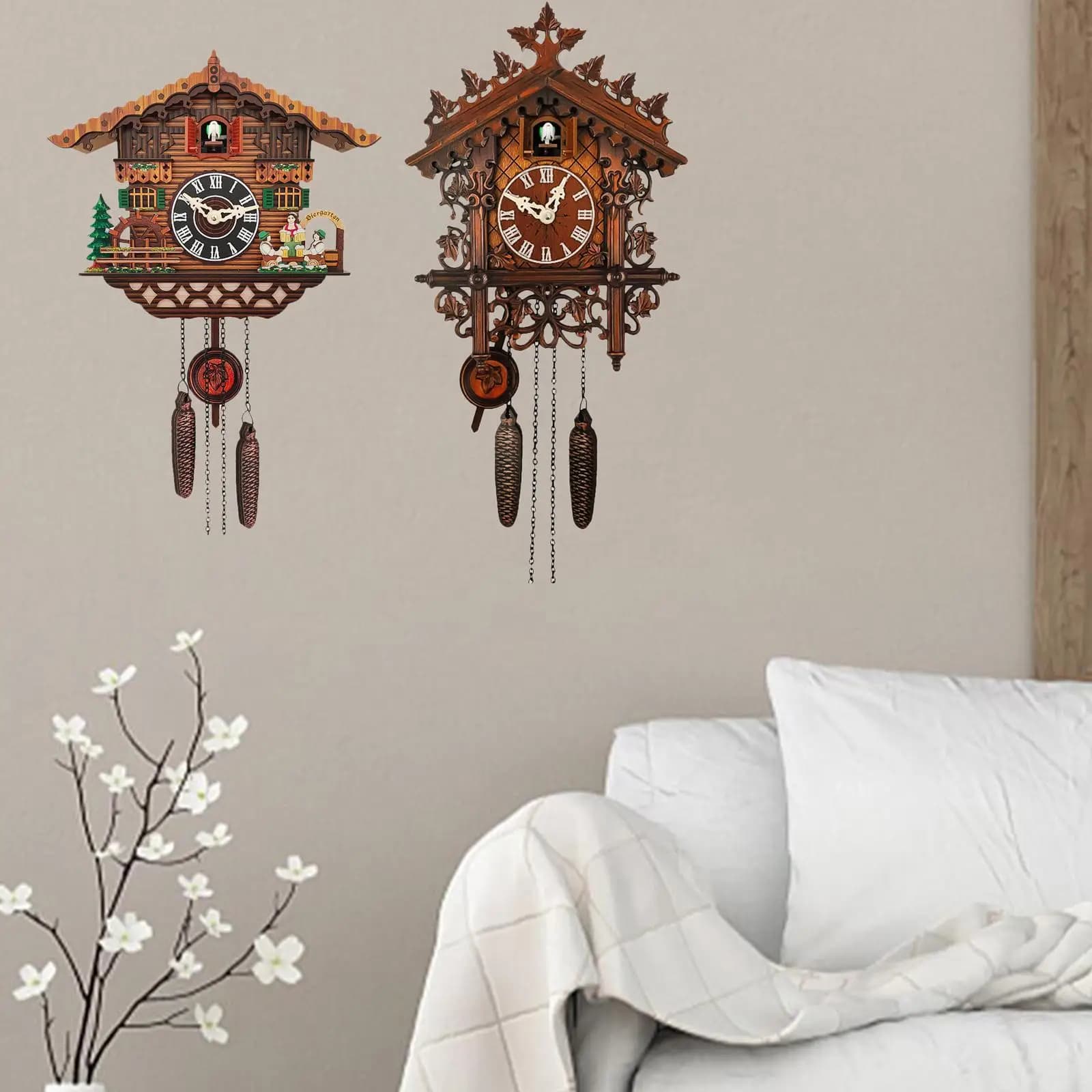Relógio Cuco de Parede a Pilha, Decoração Artesanal, Sinfonia de Vento