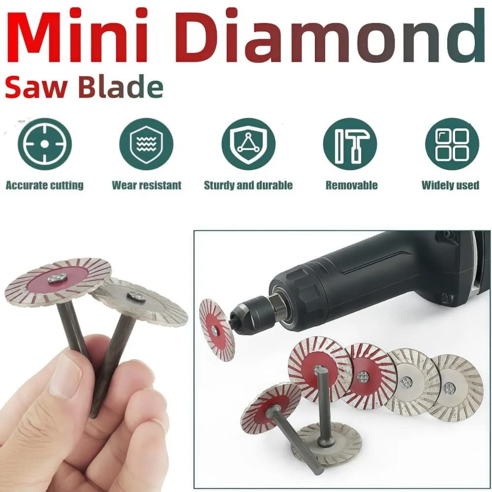 Kit 5 discos mini diamantados com mandril para serra, corte preciso e resistente, uso em esmerilhadeira