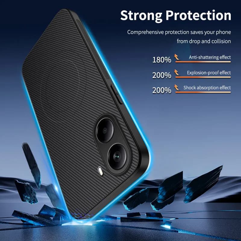Capa de Fibra de Carbono para Celular Xiaomi POCO X7 X6 Pro F6 F7 M7 Pro Ultra C71 C61 C75, Fina e Antichoque