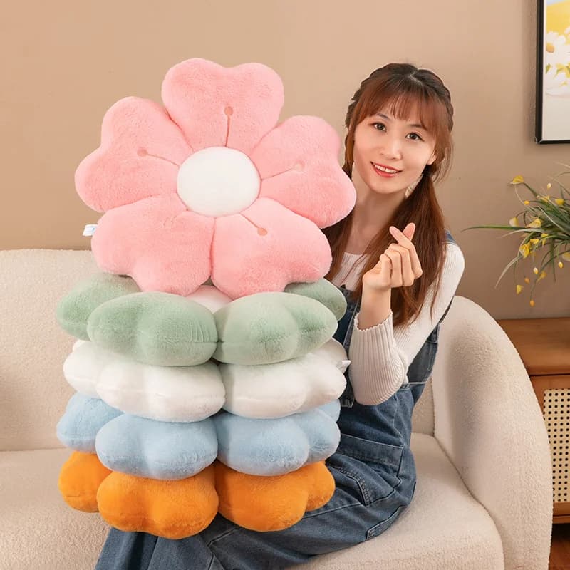Almofadas de pelúcia flor decorativa multicor empilhadas, macias para sofá e cadeira