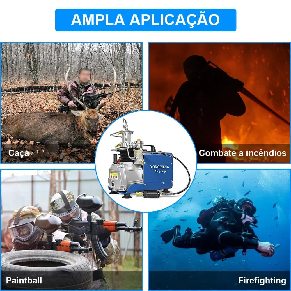 YONGHENG 300Bar PCP Compressor de ar 4500Psi Compressor elétrico de alta pressão Ventilador embutido, sistema de resfriamento de água com pressão definida para tanque de mergulho PCP Rifle