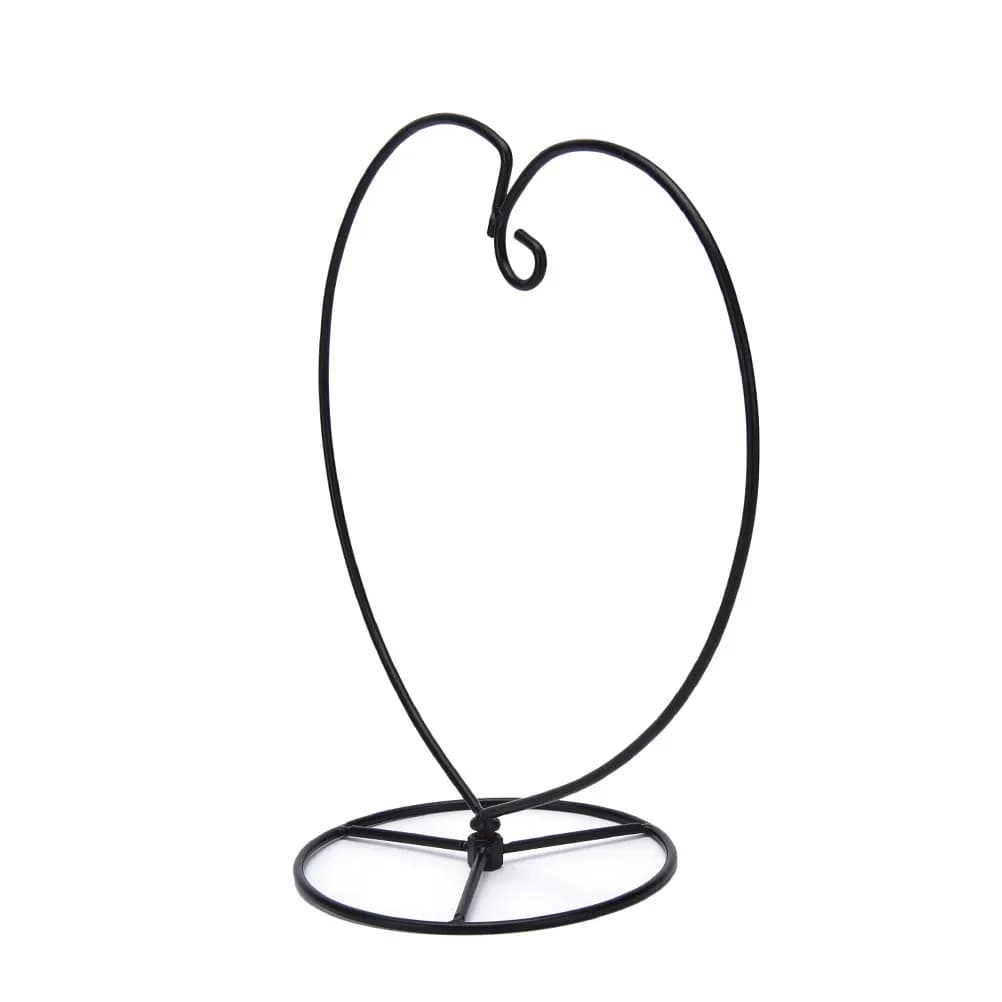 Suporte pendurado para terrário em metal preto com base circular e design coração moderno