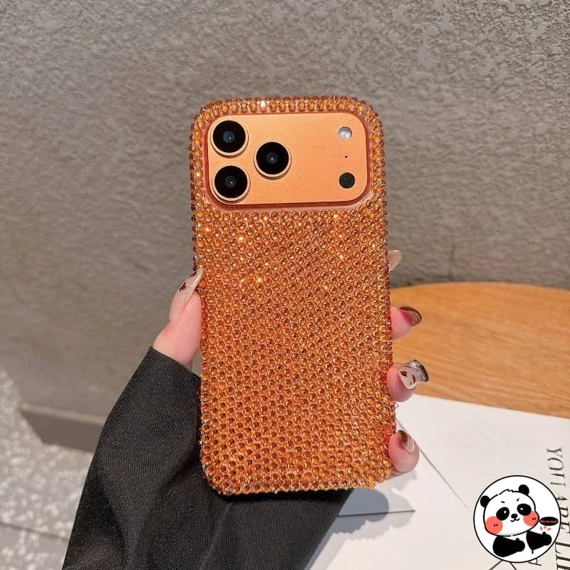 Capa para celular Xiaomi Poco laranja vibrante com acabamento em strass brilhante e proteção total