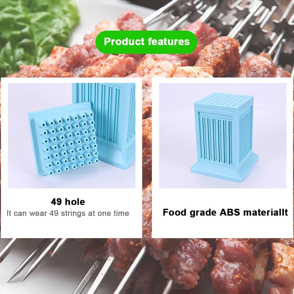 Legumes churrasco acessórios kebab fabricante churrasco stringer caixa máquina 49 buracos carne de porco espeto ferramentas