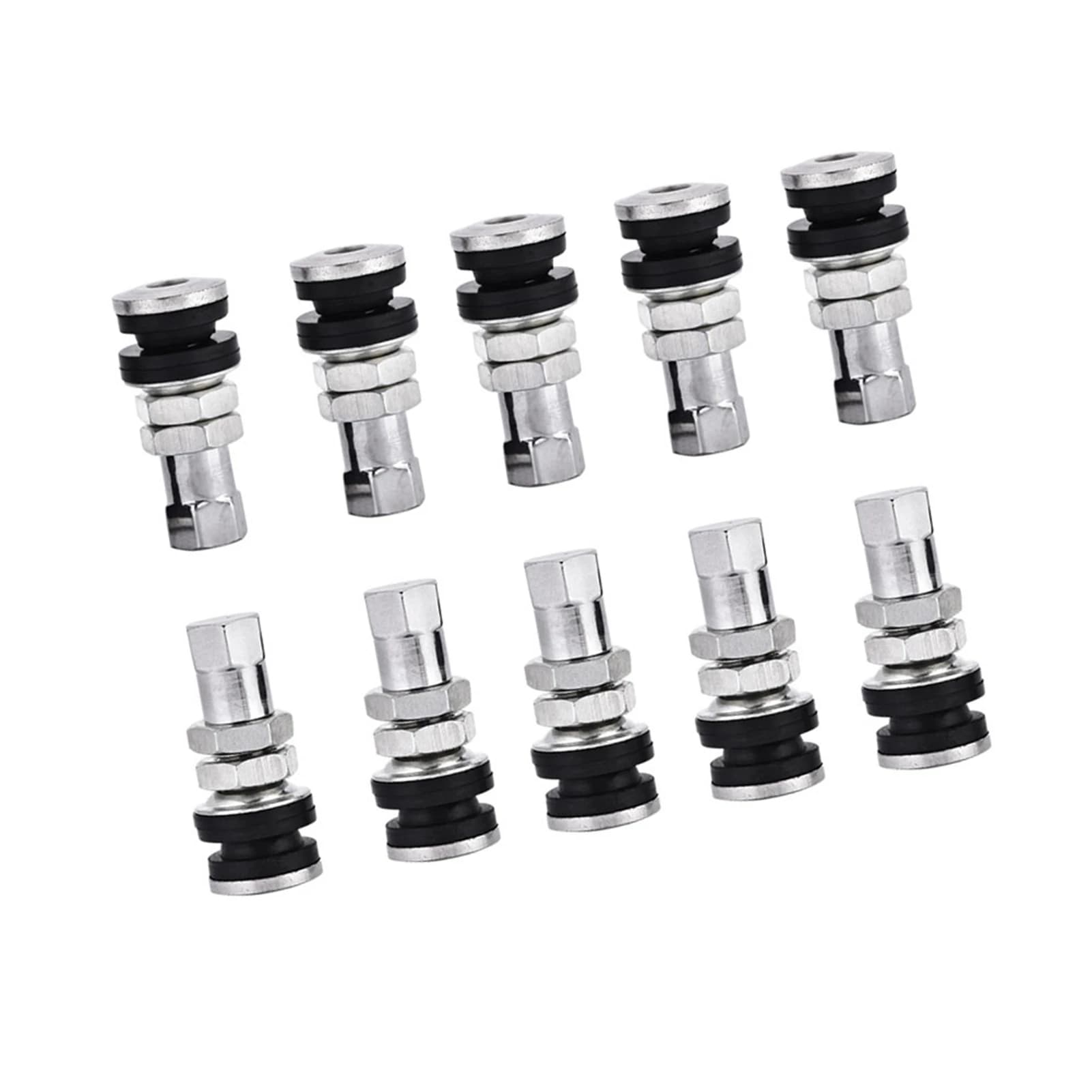 Conjunto de 10 válvulas metálicas para pneu TR161 com vedação em borracha preta
