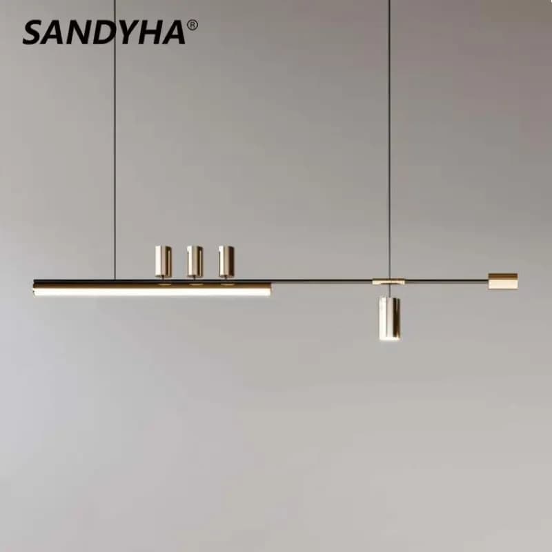 Luminária LED Linear Moderna Suspensa em Sala de Jantar Minimalista