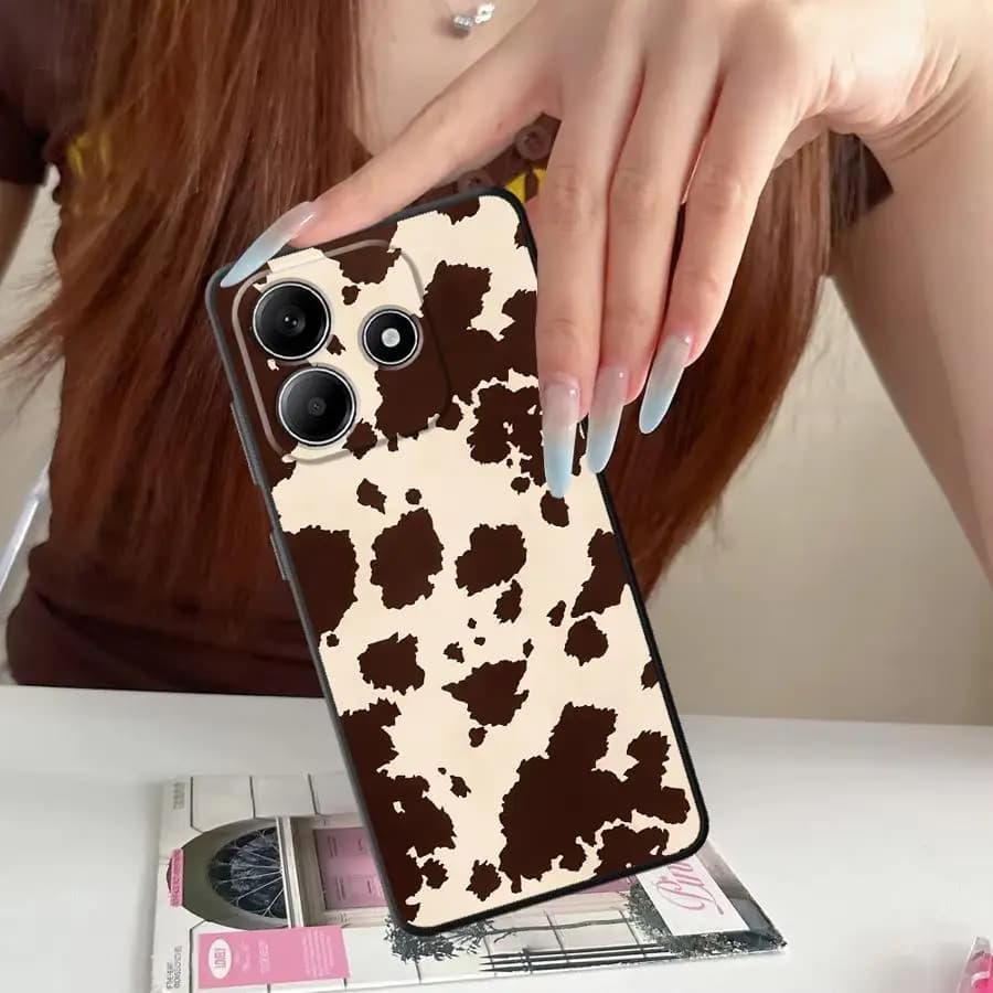 Capa de telefone Xiaomi Redmi Note com estampa de vaca, marrom e branco
