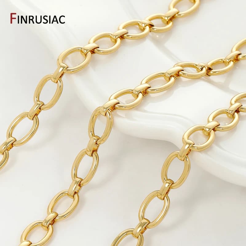 Corrente o grande de latão banhado a ouro 18k, 7*10mm, para fazer jóias, correntes de ligação de metal de alta qualidade para colar, pulseira, acessórios