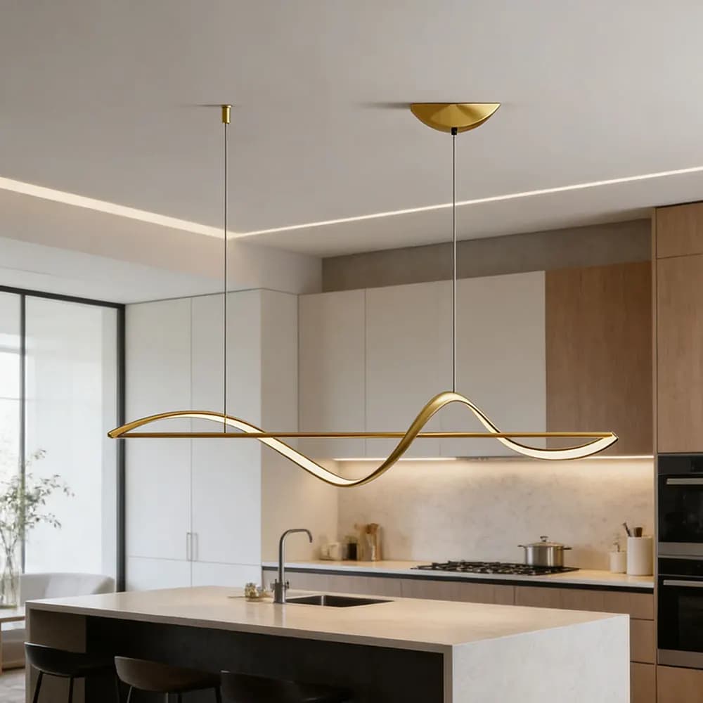 Luminária pendente LED moderna em formato de onda, estilo nórdico, para cozinha