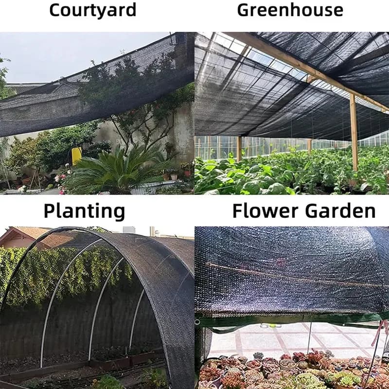 Toldo tela de sombreamento preto usado em pátio, estufa, plantio e jardim de flores