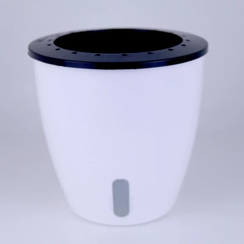 Vaso branco com rega automática e visor de nível de água para plantas internas