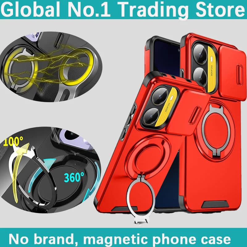 Capa de celular vermelha com suporte giratório magnético e carregamento sem fio