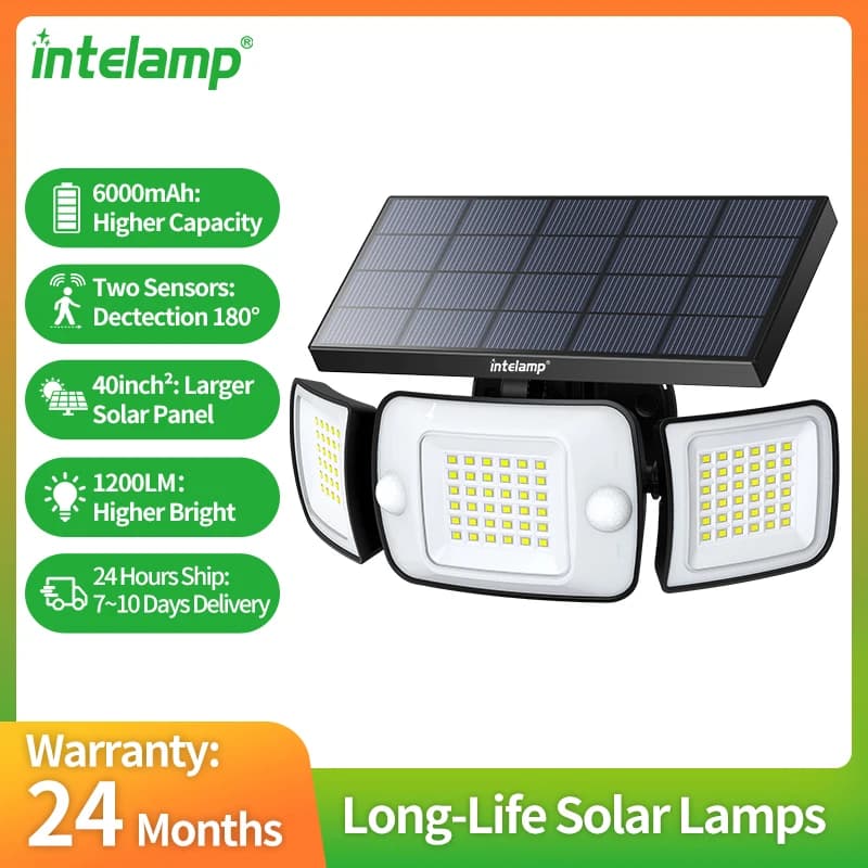 Luz solar externa branca com painel solar e três lâmpadas LED para jardim e quintal