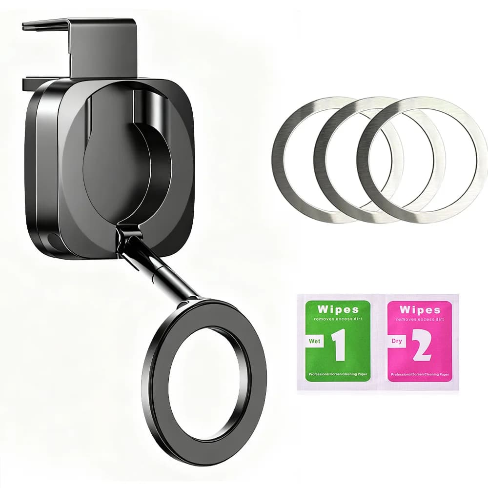 Suporte magnético para telefone de avião 360 graus com anéis de ajuste e lenços de limpeza