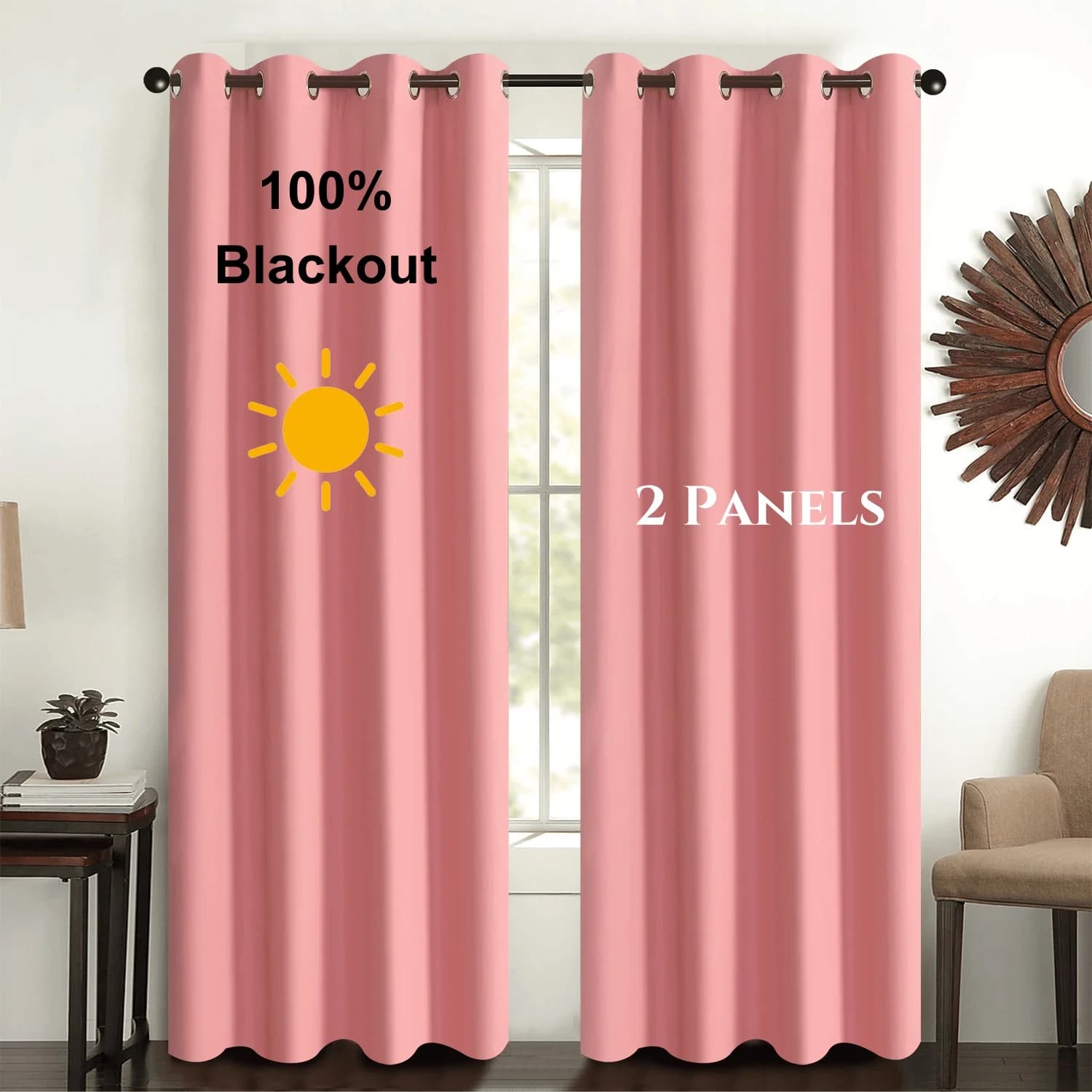 Cortinas blackout rosa, opacas, 2 painéis, bloqueio de luz, para sala e quarto.