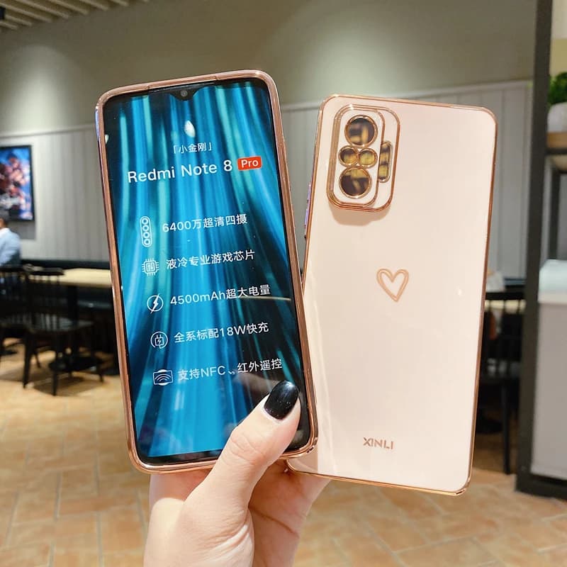 Capa de telefone de silicone com coração quadrado rosa para Xiaomi Redmi Note 10 Pro