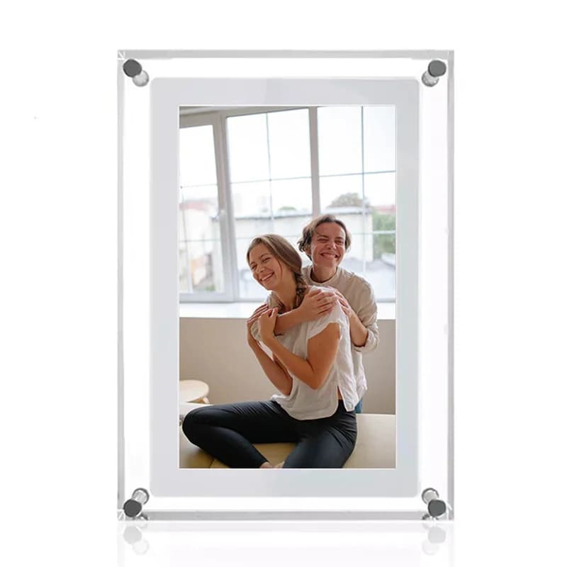 Porta-retratos digital acrílico com imagem de mãe e criança