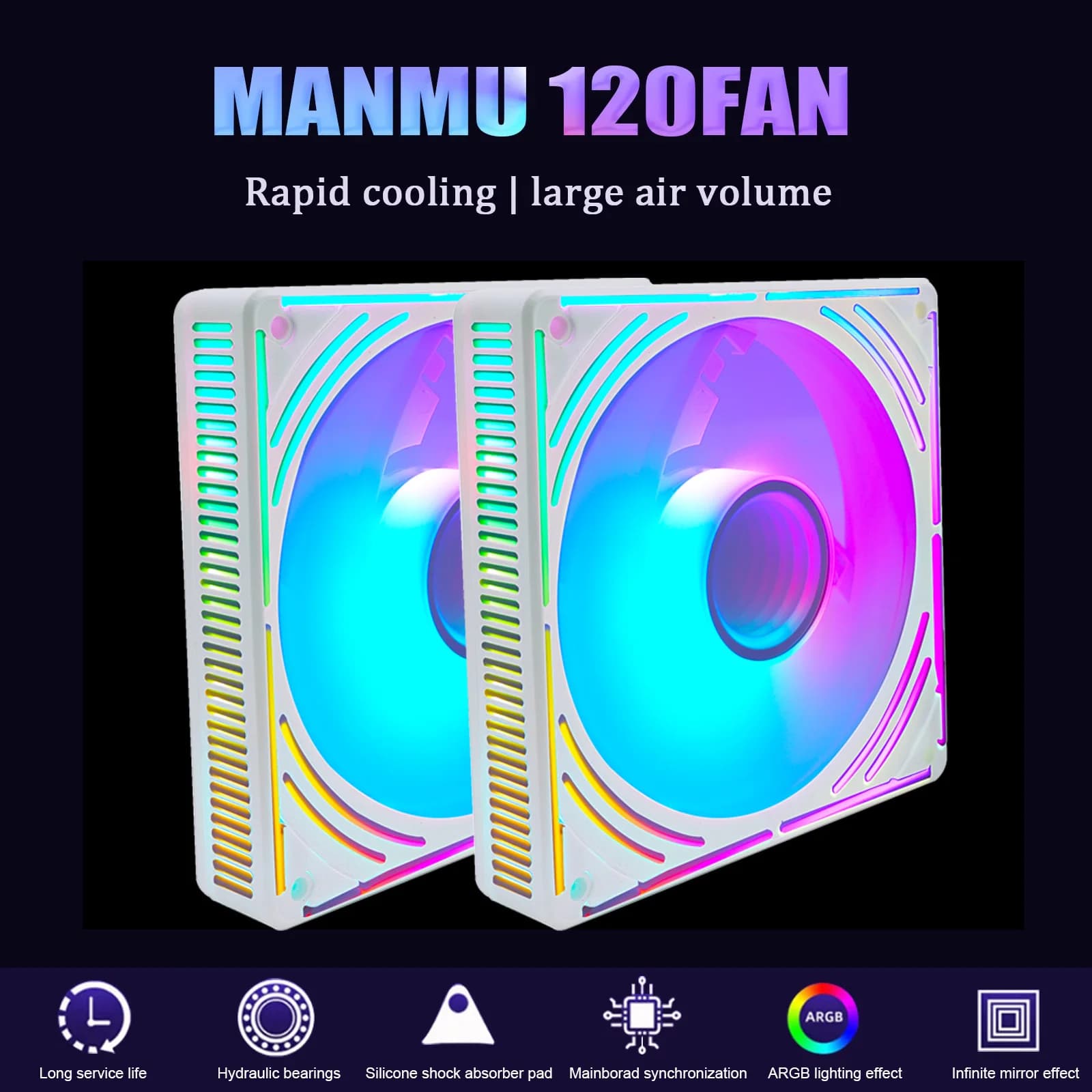 Ventilador MANMU 12V 120mm para Resfriamento de Computador, Ventilador de Gabinete para Jogos, Ventilador Aura Sync ARGB