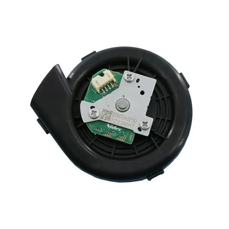 Motores de ventilação para aspirador robô com estrutura em plástico preto e placa eletrônica verde e branca
