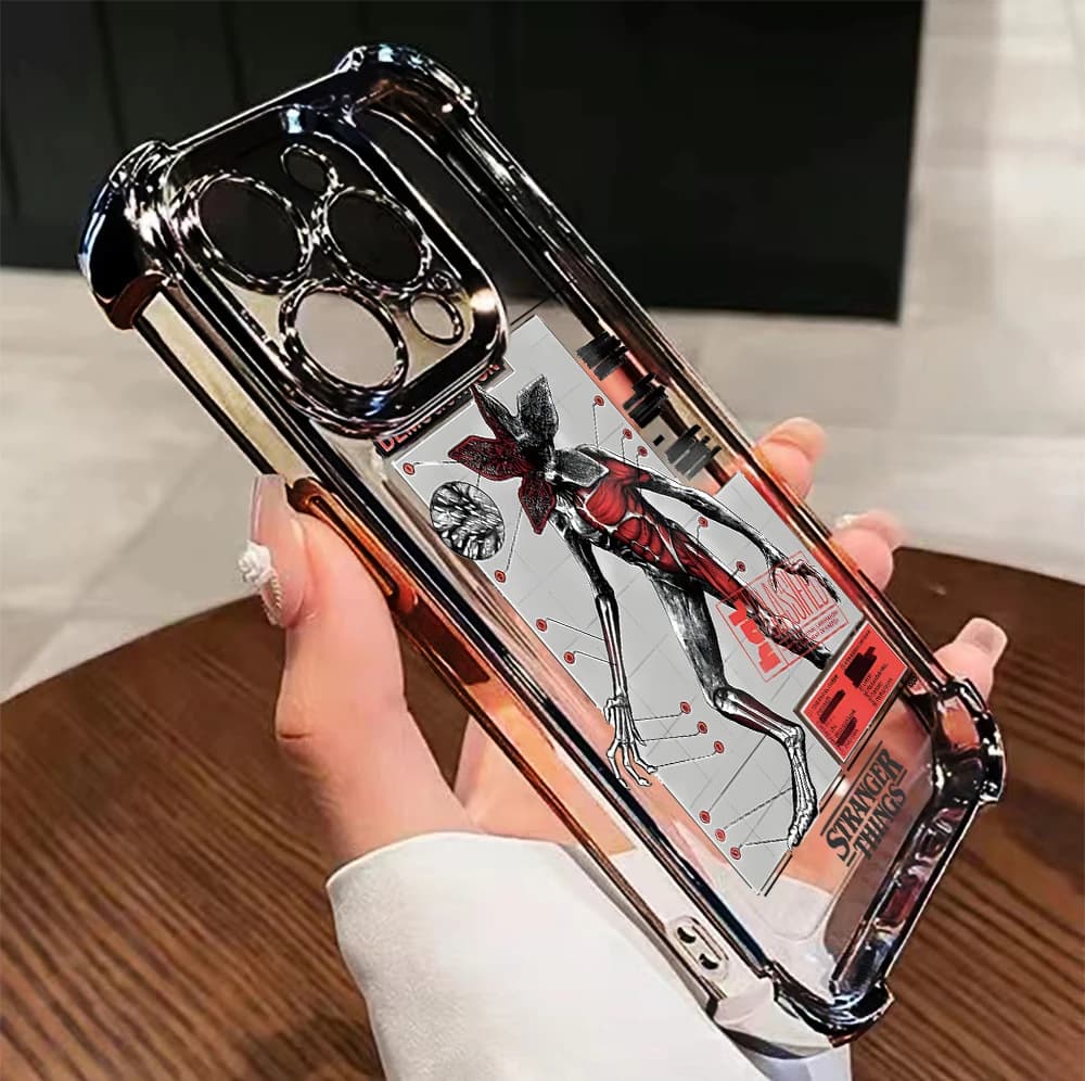 Capa transparente para Redmi Note 10 com vidro temperado e ilustração do Demogorgon Stranger Things