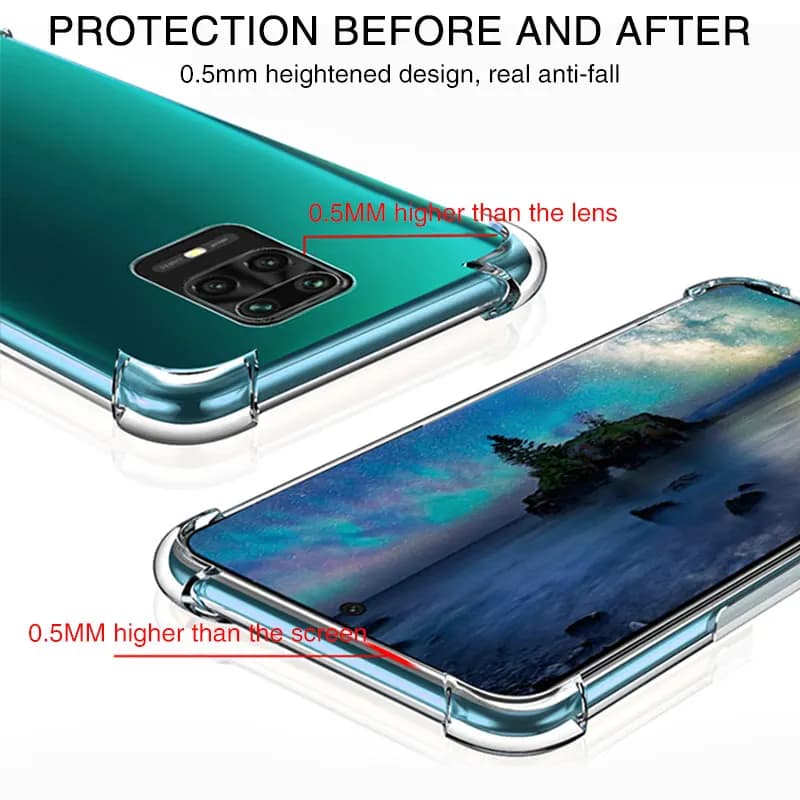 Capa para celular Xiaomi Redmi Note 9 com bordas 0.5mm mais altas para proteção da tela e câmera