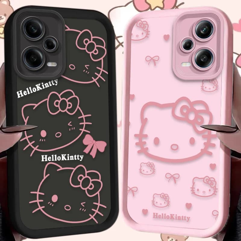 Capa de telefone Hello Kitty rosa e preta para Xiaomi Redmi