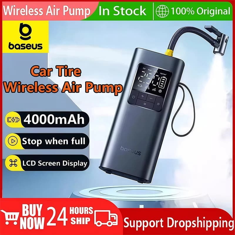 Bomba de ar sem fio Baseus para pneus de carro com display LCD e 4000mAh