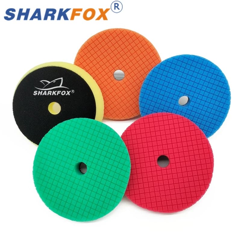 Conjunto de almofadas de polimento Sharkfox coloridas em espuma com textura quadriculada e furo central