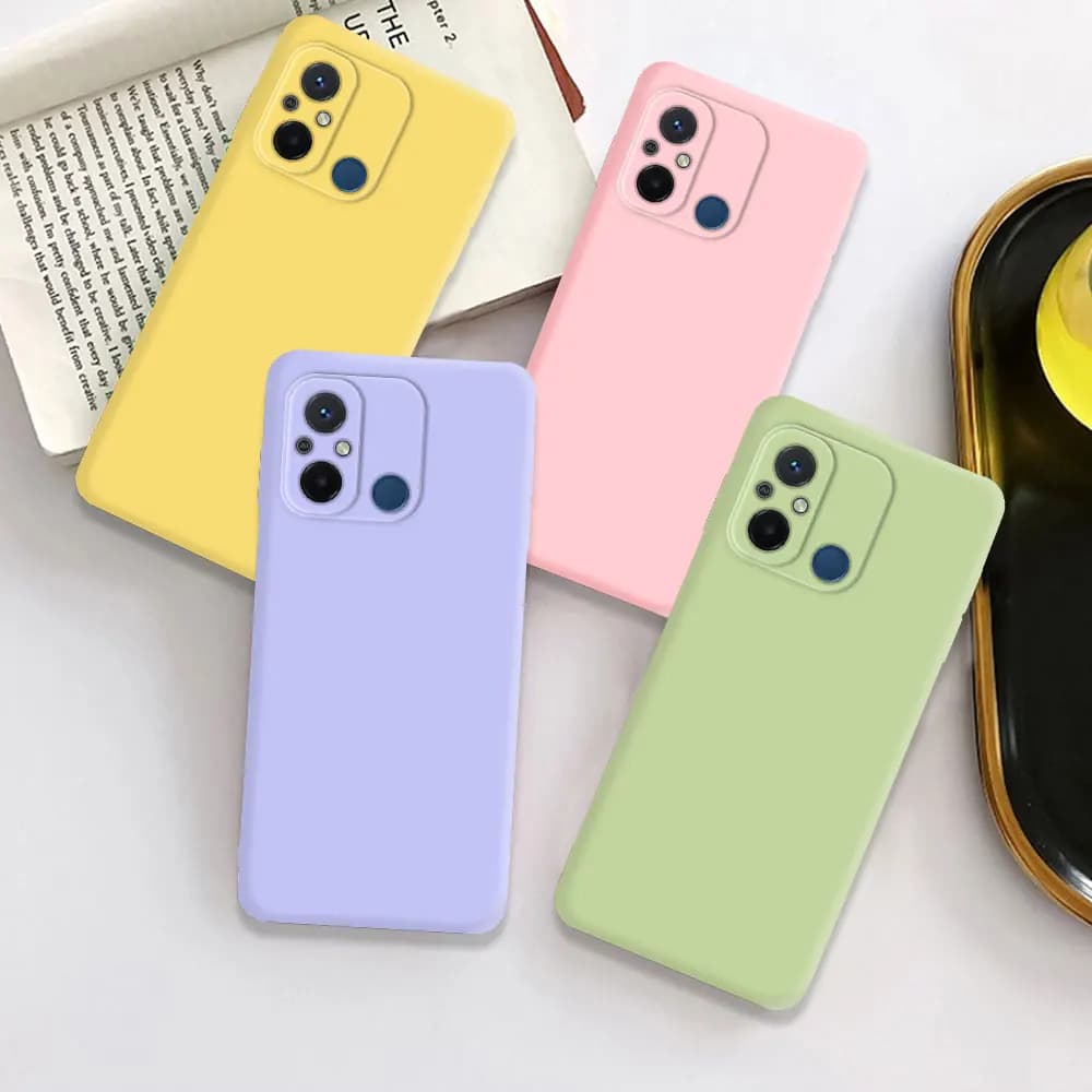 Capas para Xiaomi Poco M4 em TPU nas cores amarela, rosa, lilás e verde, proteção traseira antiderrapante