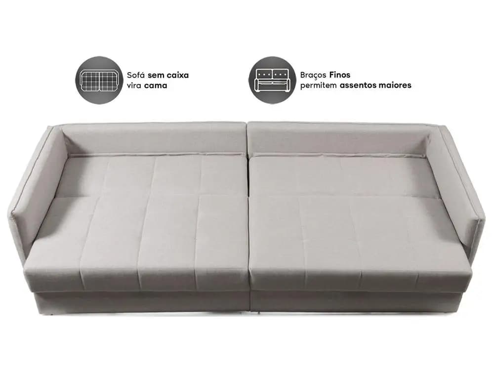 Sofá de canto Next Sofás Urban 3 lugares linho cinza claro aberto como cama com braços finos