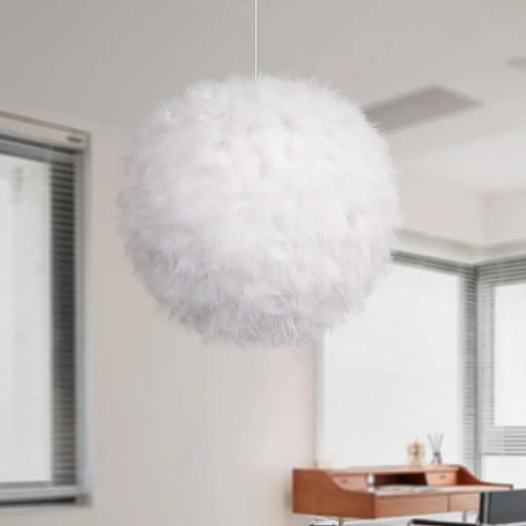 Lâmpada pendente de pena branca moderna e fofa, design de fada, luminária para quarto e sala de estar, LED.