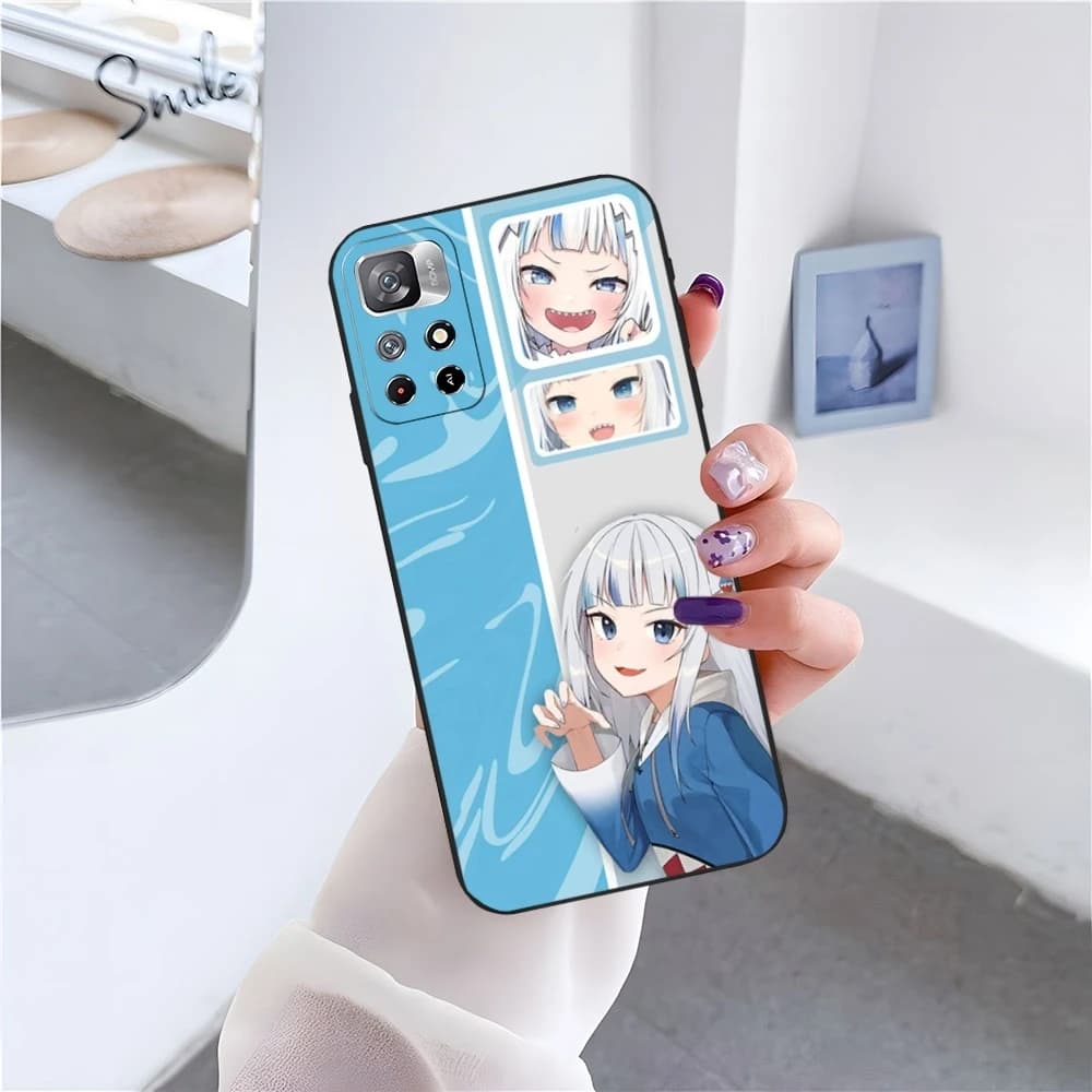 Capa azul para Xiaomi POCO com estampa anime Gawr Gura e design colorido vibrante