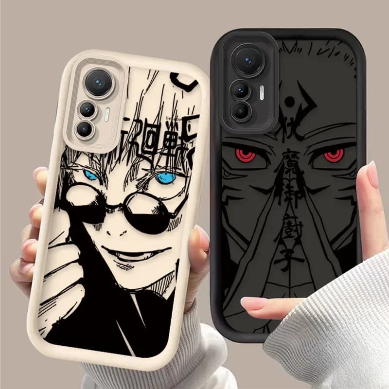 Capa de celular para Xiaomi com design de anime em preto e branco