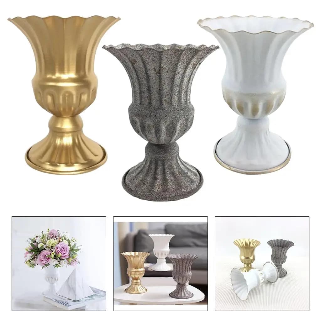 Vasos de flores estilo vintage em ouro, cinza, prata e branco para decoração de mesa e centro de mesa