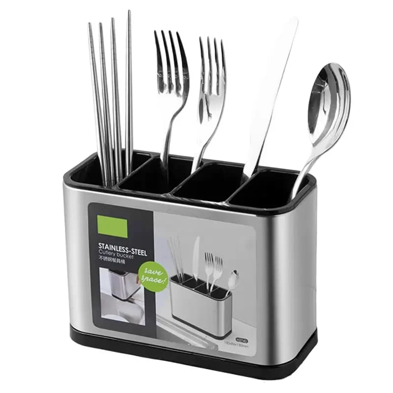 Suporte para Utensílios de Cozinha em Aço Inoxidável, Organizador Antiderrapante e à Prova de Ferrugem com Furo de Drenagem, Organizador de Armazenamento para Colheres e Garfos