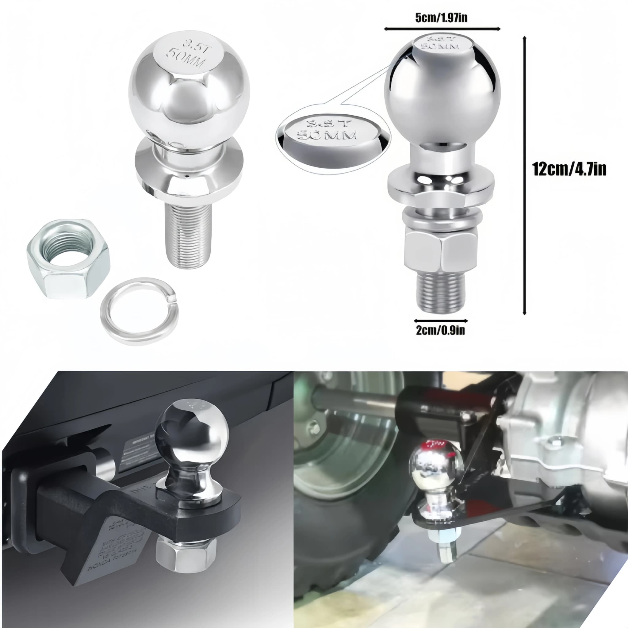 Engate de bola de reboque para reboque, haste de acoplamento, rosca m22 resistente 50mm 3.5t para rv, caravana, barco, equipamento, acessório de reboque