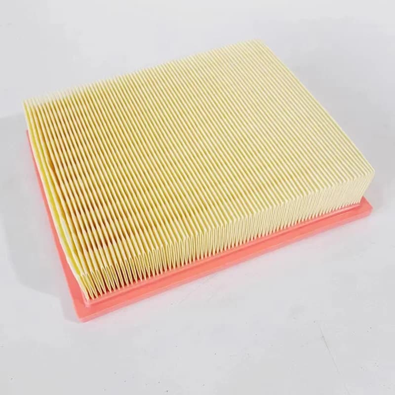 Filtro para aspirador de pó Festool CT26 CT36 CT48, material filtrante amarelo com bordas vermelhas, vista lateral inclinada
