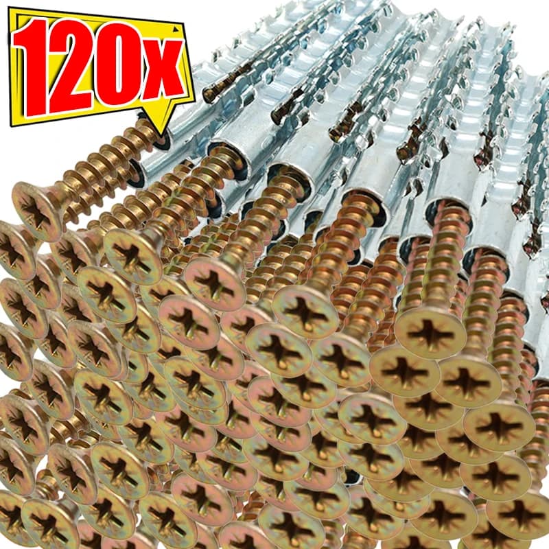 Conjunto de parafusos auto-roscantes de tubo de expansão de metal 120/10 para âncoras de parede de concreto
