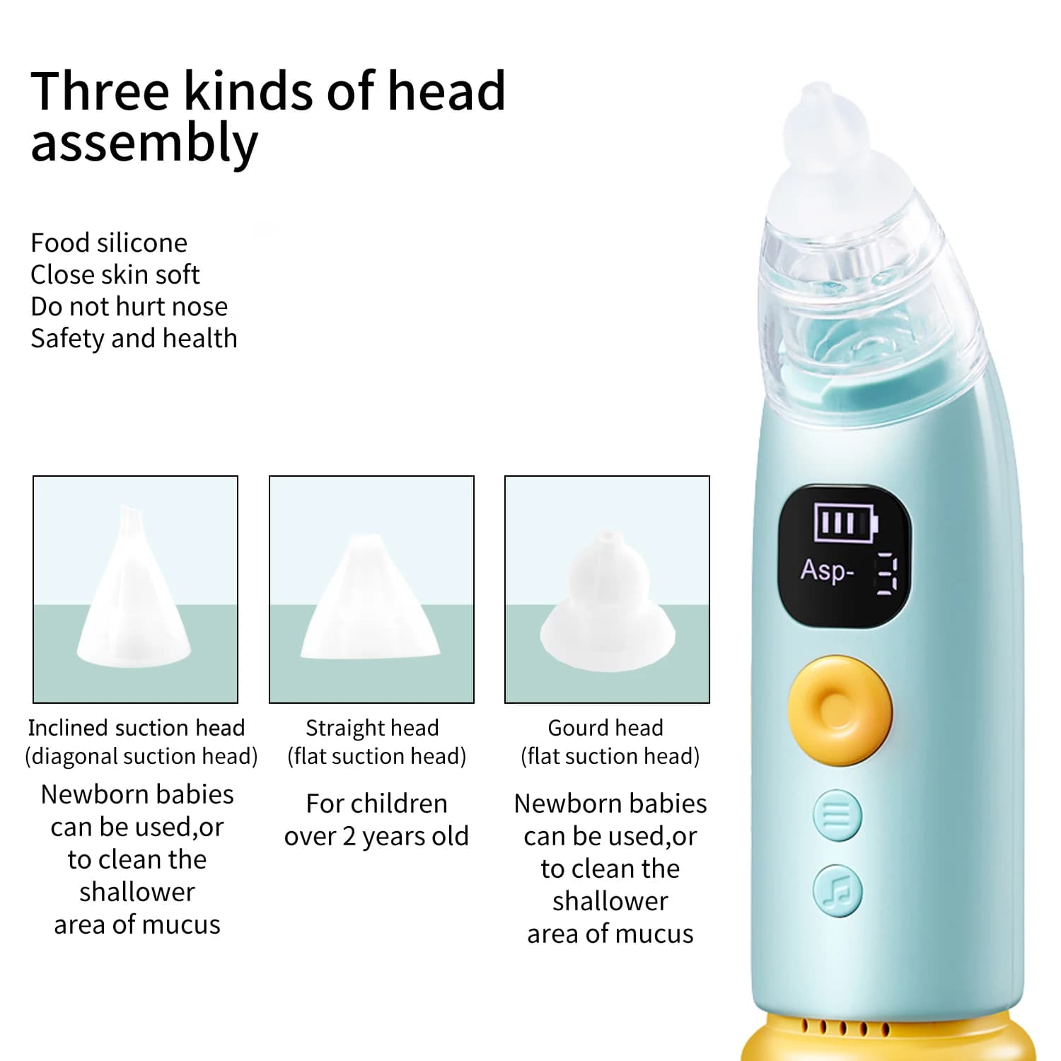 Aspirador nasal elétrico portátil para bebês com iluminação e música