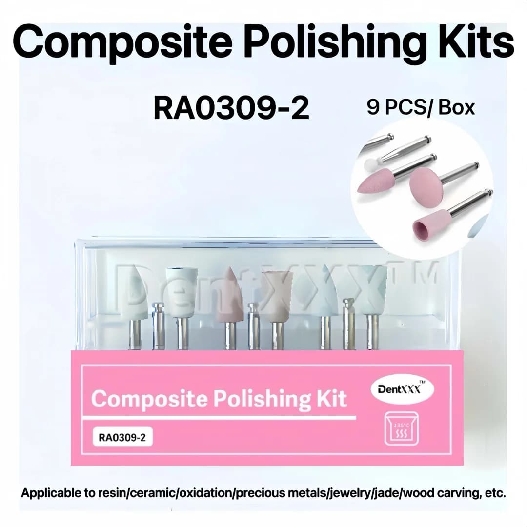 Kit de polimento com 9 peças, cabeças de polimento e lixamento de silicone, conjunto de polimento de baixa velocidade em 3 etapas